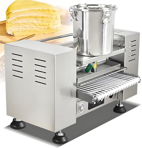 Electric Crepe Maker Machine - 2200W, 10in Pancake Maker with Stainless Steel Bucket, Conveyor Belt & Dough Roller - Makes 100-300 Crepes/Hour, Temp Range 150-200°C