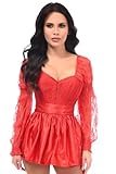 Top Drawer 2 PC Red Lace Steel Boned Corset & Satin Skirt Set (5X)