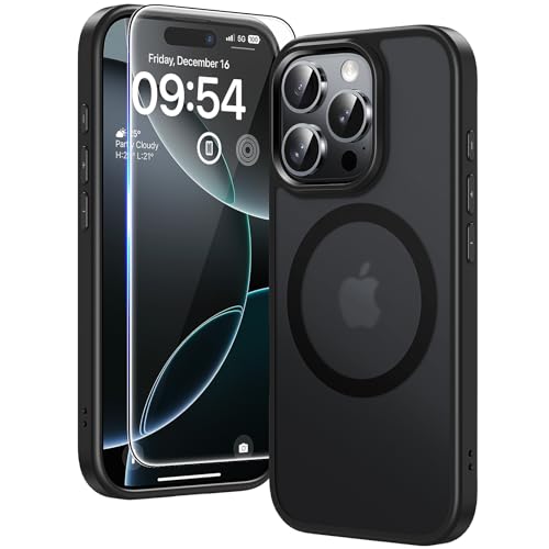 TAURI fĂĽr iPhone 16 Pro HĂĽlle 6,3" mit Schutzfolie - Matt Schwarz