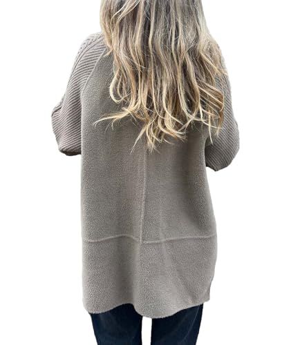 SOMTHRON Women's Winter Wool Trench Coat Knit Patchwork Sleeve Double Btrasted Notch Lapel Peacoat Cardigan3