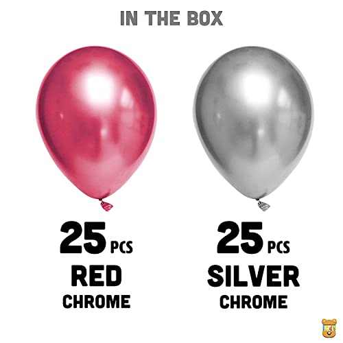 Image of Just Party 25Pcs Silver & 25Pcs Red Metallic Chrome Balloons with Shiny Surface For Birthdays /Anniversary /Engagement /Baby Shower /bachelorette Party Decorations (Pack of 50)