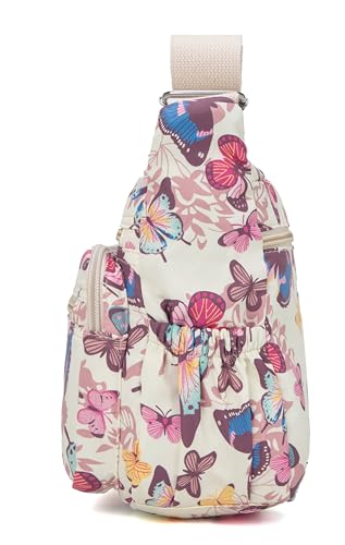 Image of Nylon Floral Multi-Pocket Crossbody Purse Bags for Women Travel Shoulder Bag