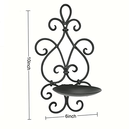 Remenna Metal Wall Candle Sconce Holder Set Of 2 Hanging Wall Mounted Candle Sconces Holder, Wall Sconces Decor For Bedroom Dining Room, Black 10Inch×6Inch #TOP1