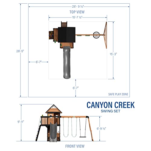 Backyard Discovery Canyon Creek All Cedar Wood Swing Set W/Grey Wave Slide, Playhouse W/Grill, Plastic Food, Picnic Area, Steering Wheel, Two Belt Swings, Rock Climbing Wall, Balcony, Deck, Web Swing #TOP5