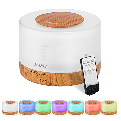 Aromatherapy Essential Oil Diffuser, MANLI 500ml Aroma Diffuser Ultrasonic Cool Mist Humidifier, Remote
