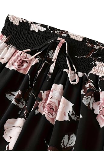 Women's Summer Boho Palazzo Pants for Women Elastic High Waist Straight Floral Pants Casual Loose Lounge Beach Trousers4