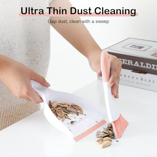 Image of NACENA Mini Dustpan and Brush Set 2 Pack, Small Broom and Dustpan Set Dust Pan and Mini Hand Broom Dustpan and Broom Combo Compact for Home Table Keyboards Sofa Kitchen, Pink