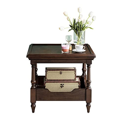 Tea Table for Living Room 23.6" Square Side Table in Black Walnut, Wooden Rustic End Side Table, 2 Tier Square Small Coffee Table Sofa Side Table Nightstand End Tables Tea Table for Living Room 23.6" Square Side Table in Black Walnut, Wooden Rustic End Side Table, 2 Tier Square Small Coffee Table Sofa Side Table Nightstand End Tables