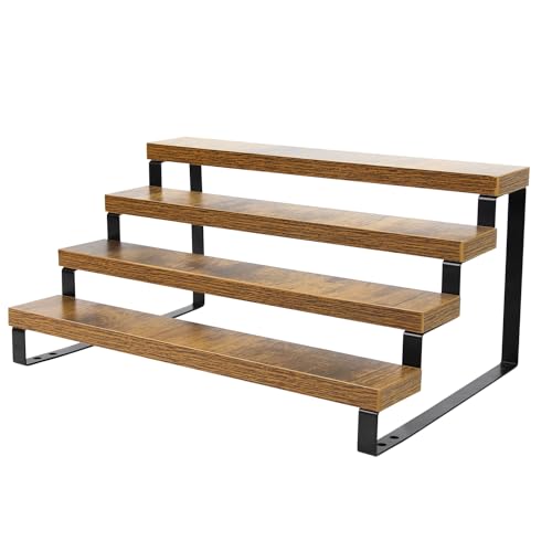 BYCY Wooden Display Risers, 4-Tier Display Stand for Home Decor and Organize, Tiered Countertop Display Shelf for Figures , Makeup,Cupcake , Condiment and Dolls Collection (4 Tier-2.2in)