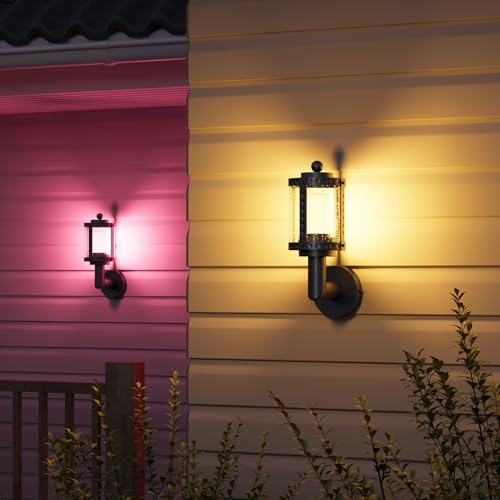 XMCOSY+ Outdoor Wall Lights, 1100LM Smart Porch Lights Outdoor, RGBCW LED Sconce Lights, WiFi APP Control, Compatible with Alexa, IP65 Waterproof Exterior Lighting Fixtures, 2 Pack