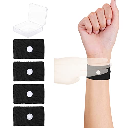 Motion Sickness Wristband, 2 Pairs Anti Nausea Bands, Relieve Morning Sickness, Nausea, Dizziness. Suitable for Children, Women, Adults Motion Sickness, Seasickness, Aircraft Sickness (Black)