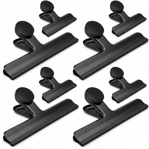 Image of HOUSE AGAIN Magnetic Chip Clips, Stainless Steel Chip Bag Clips with Strong Magnet and Silicone Cover, Heavy Duty Food Bag Clips for Kitchen Storage, 8 Pack Black, 4 Small+4 Large
