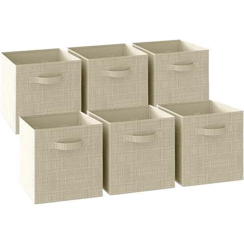 Image of Fabric Storage Cubes for Cube Organizer - 6 Pack Heavy Duty Beige Storage Bins - 13 Inch Cube Storage Bin, Use As A Clothes Storage Box In Closet, Baskets For Shelves or Cubbies Storage bins