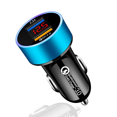 BELIYO car charger USB36W/6A 2023 latest voltage display meter cigarette lighter socket USB cigar socket USB fast charging car charger, suitable for iPhone, iPad, SONY, Samsung Galaxy (Blue)