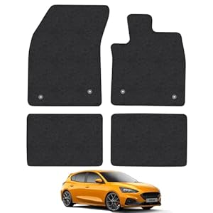 Car Mats for Ford Focus (2018+) [MK4] Tailored Fit Carpet Floor Mat Set Accessory Black Custom Fitted 4 Pieces with Clips – Anti-Slip Backing & Black Trim Edging