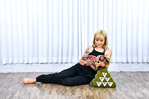 Image of Leewadee Triangle Cushion - Comfortable Backrest for TV or Reading, Incline Pillow for Relaxing Made of Kapok, 20 x 13 x 13 inches, Green
