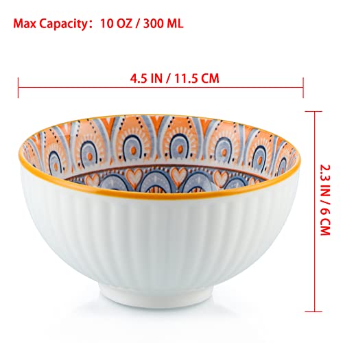 Skelang Ceramic Serving Bowls, Rice Bowl with Gift Box, Bohemian Style Pottery Bowls, Porcelain Serving Bowls for Rice, Soup, Dessert, Snack, 10oz/300ml, Set of 6