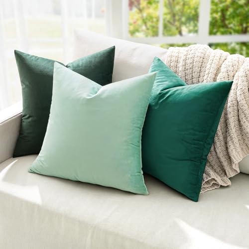 Image of MIULEE Pack of 2 Velvet Soft Soild Decorative Square Throw Pillow Covers Cushion Case for Sofa Bedroom Car 22 x 22 Inch 55 x 55 cm Teal