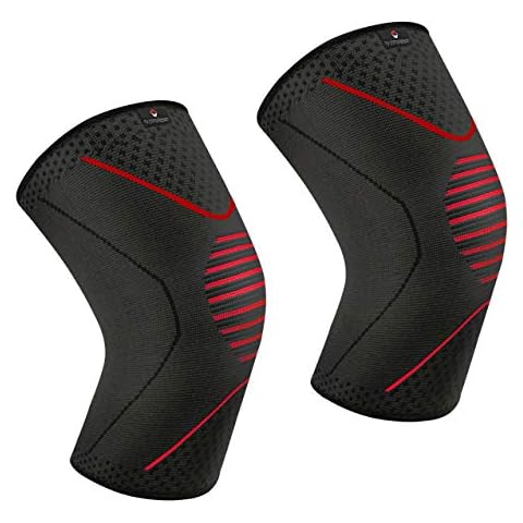 NV Compression Knee Sleeve/Support (Single or Pair) Essential Race & Recover Premium Sleeve for Meniscus Tear, ACL, MCL Running & Arthritis (1 Pair - Black/Red, Medium) Cover