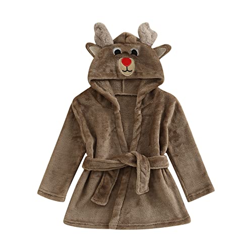 Tempura Kids Girls Boys Girls Christmas Bathrobe Hooded Long Sleeve Robe Sleepwear Pjs with Belt
