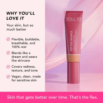Doll 10 Peptide Bounce Flexible Foundation w/Marshmallow Extract – Hydrating Serum Cream Foundation for Mature Skin – Lightweight, Natural & Clean Makeup w/Medium Buildable Coverage - (Medium) - Image 3