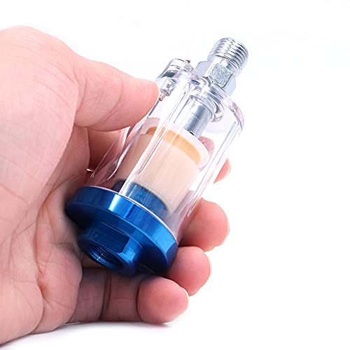ANCLLO 2 Stück Air Compressor Water Oil Separator Filter,Spray Gun Painting Sprayer Oil Water Separator, 1/4 Inch NPT Inlet and Outlet - klares Inline-Werkzeug, Wasserabscheider, Farbzubehör, blau