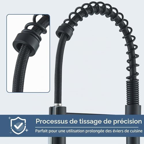 Robinet de cuisine noir haute pression mélangeur évier 2 becs