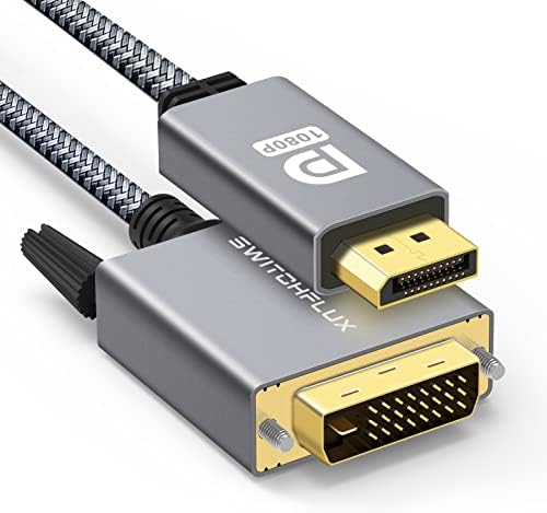 SWITCHFLUX DisplayPort to DVI Cable Adapter 6.6ft [Braided,Aluminum] DP to DVI-D Male Cord 1080P@60Hz Display Port to DVI Converter Compatible for Lenovo,Dell,HP,AMD,NVIDIA Graphics Card and More