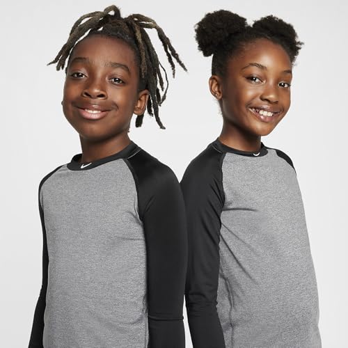 Nike Pro Big Kids' Dri-FIT 3/4-Sleeve Top (Black/Dark Grey Heather/White, HF4360-010)3