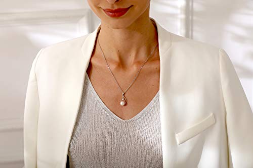 Genuine Premium AAA Top Grade 9-10mm Cultured White Pearl Pendant Necklace 18K Gold Plated 925 Silver - Gifts for Women for Her Wife Mom Daughter (White, gold-plated-silver)4