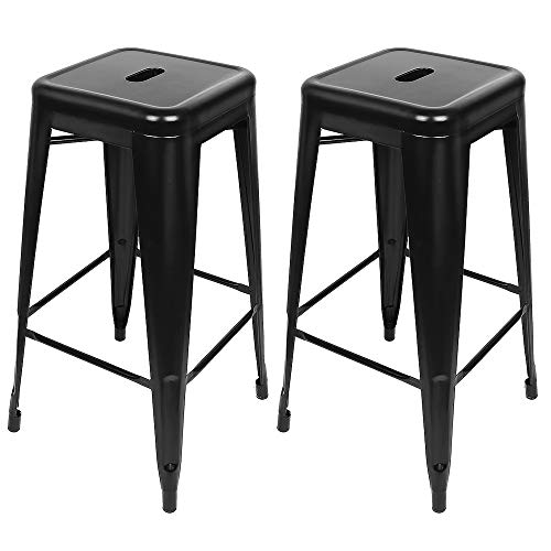 Supfine Lot de 2 Tabourets de Bar en Métal Noir Mat Chaise de Bar Industriel Empilable, Hauteur Assise 76cm, Tabouret Industriel pour Cuisine, Bar, Restaurant...