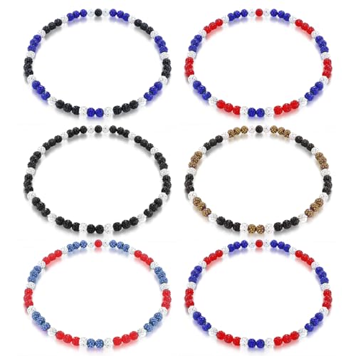 Kigeli 6 Pcs Baseball Beaded Necklace for Men Women 18 in Glitter Rhinestone Clay Beaded Necklace Bling Collection Gifts for Baseball Team Lovers - Main Image