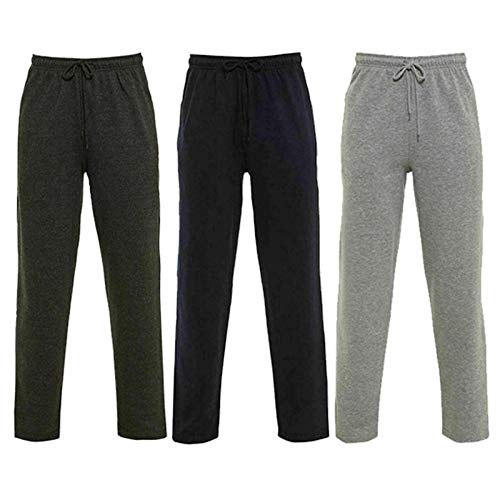 NY Deluxe Edition Pantalones de chándal con dobladillo abierto y forro polar para hombre, con bolsillos, talla S a 2XL, gris, 3XL Cover