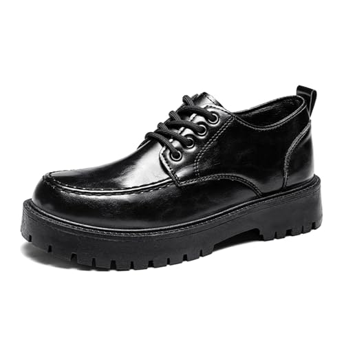 Men's Patent Leather Platform Lace Up Oxford Shoes Classic Round Toe Log Sole Tuxedo Shoes Business Casual Formal Work Shoes