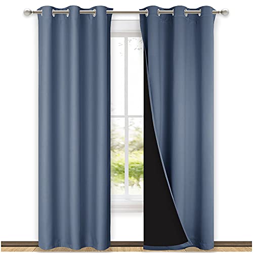 Image of NICETOWN Blackout Curtains 80 inches Long, Full Light Blocking Drapes with Black Liner for Nursery, Thermal Insulated Draperies for Hall, Villa (Stone Blue, 2 Pieces, 42 inch Wide Each Panel)