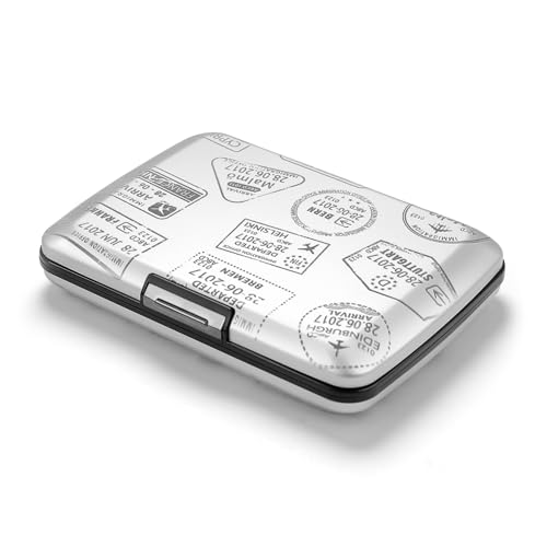 Image of OGON -DESIGNS- Aluminum Card Holder Wallet, RFID Protection. Model : OSLO | Durable & secure metal clasp. One-hand opening with instant card access. Holds up to 10 cards & bills.