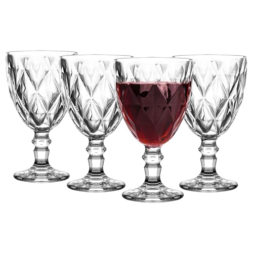 binsakao Wine Glasses Set of 4 - Goblet Glasses 340 ml - Stemmed Glass Cups - Clear Beverage Goblets