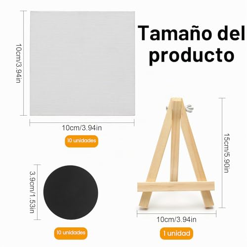 Miniatura 2 de Pequeñas Telas Para Pintar, 10 X 10 Cm, En Blanco, Con 1 Mini Caballete De Tela, Pequeñas Telas Para Acrílico, Óleo, Acuarela, Témpera, Proyectos De Arte, Refrigerador, Pizarras, Diy, 10 Unidades