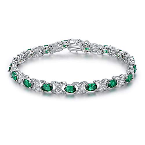 Barzel White Gold Plated Created-Emerald Tennis Bracelet (Rhodium-Plated-Brass, Created Emerald) #TOP18