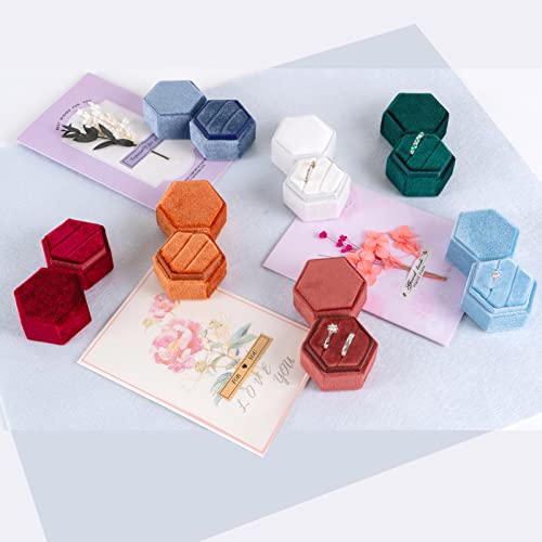 Smileshe Ring Box, Velvet Jewelry Boxes For Proposal Engagement Wedding Ceremony, Hexagon Mini Double Ring Slot Bearer Case With Detachable Lid #TOP5