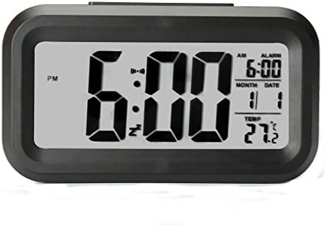 Alarm Clock, HJY Electronic Digital Morning Clock with Backlight,Calendar,Large LCD and Temperature (Black)