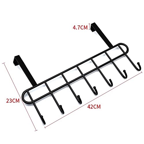 Multi Functional Steel Over The Door Hook Hanger Organizer Wall Hook Rack for Hanging Clothes Jeans Umbrellas Jackets Scarfs Bags Keys Towel in RoomKitchen Bathroom Black (7 Hook)