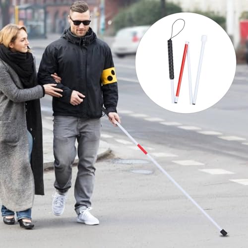 CYTGOUPER Collapsible Blind Cane,4-Fold Aluminum Alloy White Cane for the Blind with Red Reflective Tape, Anti Slip Black Handle Mobility Cane for Visually Impaired People,50.8in by CYTGOUPER - Image 5