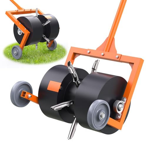Rolling Lawn Aerator - Rolling Aerator Lawn Tool with Hollow Tines Manual Push Lawn Aerator Roller Core Plug Aerator with Wheels Grass Aeration Tool for Yard Garden - Orange