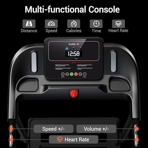 CURSOR FITNESS Folding Treadmill for Home, 2.5 HP Quiet Brushless Motor, 265LBS Capacity, 12 KM/H Foldable Walking Running Treadmills Machine with Pulse Sensor and LCD Display for Office Gym - Image 3