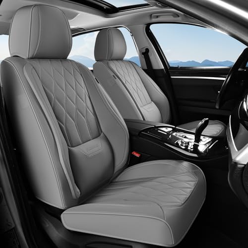 Image of FLORICH Front Seat Covers Leather Seat Covers for Car Automotive Seat Covers Waterproof Car Seat Cushion with Lumbar Support Car Seats Protectors Universal Fit for Most Cars Sedans Trucks SUV, Gray