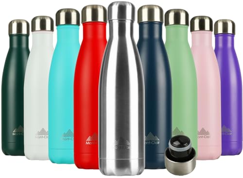 Image of Mont-Clair Stainless Steel Water Bottle, Vacuum insulated - BPA Free, 12h Hot & 24h Cold Drinks, Metal Water Bottle 17 oz Leakproof, Ideal for Adult, Kids, Running - Silver