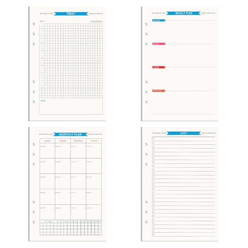 Paquete de 4 recambios A5 de 160 hojas con 6 agujeros para cuadernos de anillas