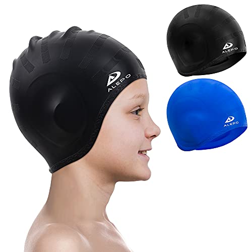 2 Pack Kids Swim Caps for Boys Girls, Durable Silicone