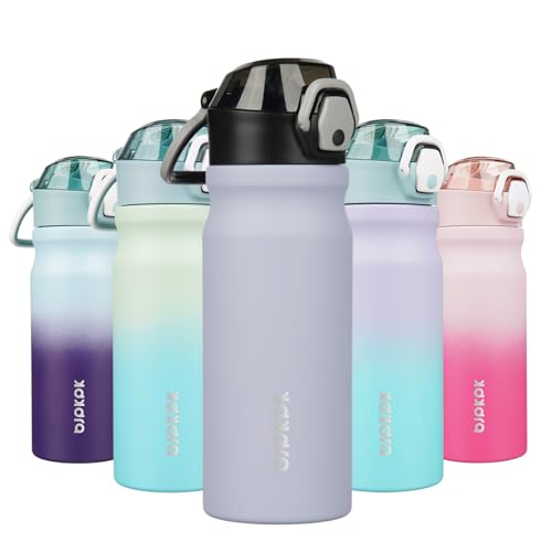 Image of BJPKPK 18 oz Water Bottle with Straw & Handle, Insulated Stainless Flask | Leak Proof Locking Lid, Thermal, Double Wall Vacuum, Keeps Hot /Cold, BPA Free, Dishwasher Safe, Travel & Sports, Iceberg